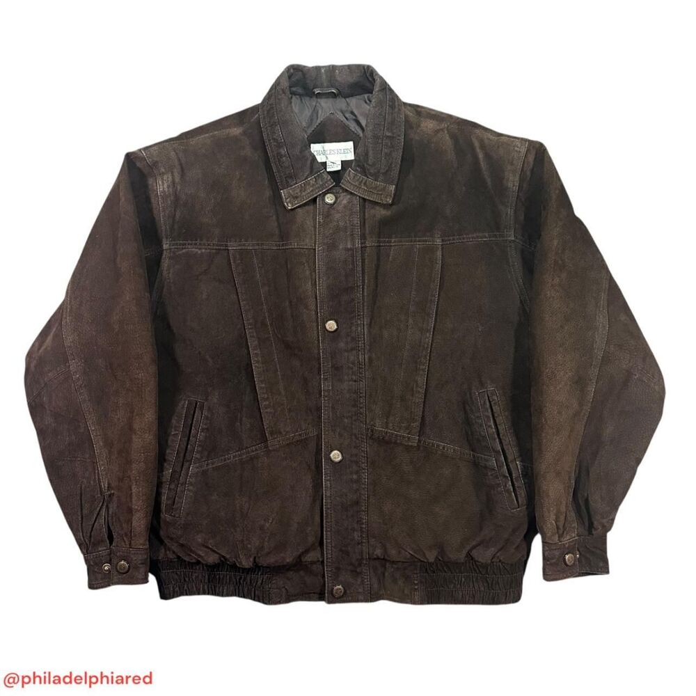 Vintage 1990's Charles Klen suede bomber leather jacket mens Large